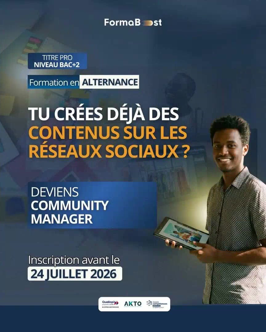 Visuel publicitaire de la formation Community Manager
